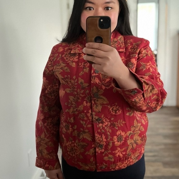 𝅺vintage 90s- 80s- Blouse- Jacket- Top- Floral- Red - Picture 7 of 7